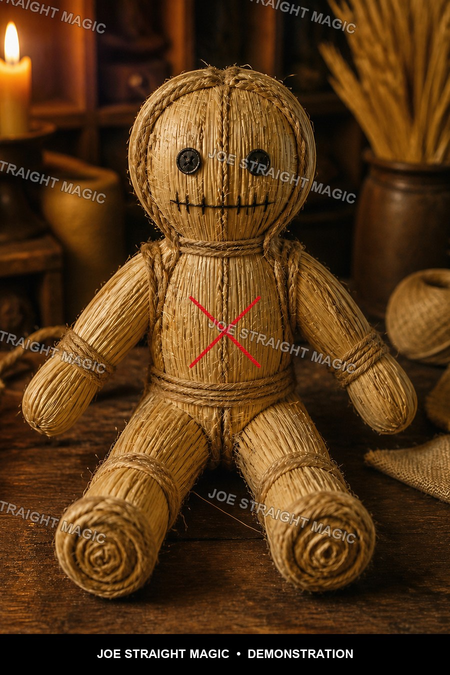 Protected Straw and Twine poppet marked at the chest